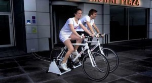 Crowne Plaza’s stationary bicycles are hooked up to generators, which provide electricity for the hotel.